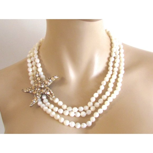 Heidi Daus Jewelry - Heidi Daus Designer Pendant White Glass Beads, Crystal Star Pendant Necklace